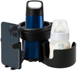 3-i-1 universal kop- og telefonholder, klapvogne, cykler og kørestole, holder til mobiltelefon, drikkevare, flaske, kaffekop, justerbar