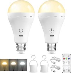 Uppladdningsbar E27 LED-lampa - LED-lampor - LED-belysning - 3 färgtemperaturer - Med fjärrkontroll - uppladdningsbar - timerfunktion - Dimbar - 2 stycken