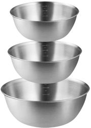 Set med 3 skålar i rostfritt stål - Med en skål - 3 salladsskålar i olika storlekar - Blandningsskålar i rostfritt stål - Silver - Set med 3