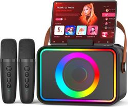 Karaokemaskin - 2 mikrofoner för vuxna och barn, bärbar Bluetooth-högtalare med Party PA-scen och discolampor, present