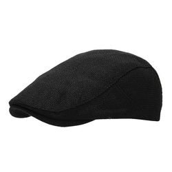 Sommarstickad tunn baskermössa - Polyester Newsboy-keps - Vintage Flat Ivy-keps - Strå - Panamahatt - Fedorahatt - Andningsbar och lätt - Svart