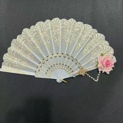Vikbar fläkt Vintage handhållen fläkt - Spetsblomfläkt - Kostymfest Dansshow - Vikbar fläkt Spetsfläkt - Dans - Spetshandhållen fläkt