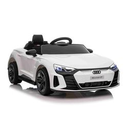 Elbil barn Audi RS E-tron GT 12V, vit, fjärrkontroll 2,4 GHz, USB/AUX/Bluetooth, litiumbatteri, 2x25W motorer