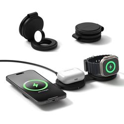Induktiv Laddare - SATECHI - OntheGo 3 i 1 - Snabbladdning Qi2 15W - Fällbar - Svart