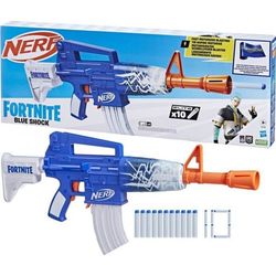 Pilarblaster - NERF - Blue Shock - Motoriserad 10 pilar - Magasin 10 pilar - Kod The Beat