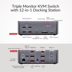 AV Access iDock B23 8K Triple Monitor KVM Switch Docking Station for a Desktop and a Laptop (100W PD), 12-in-1, 8K@60Hz/4K@165Hz/1440P@240Hz