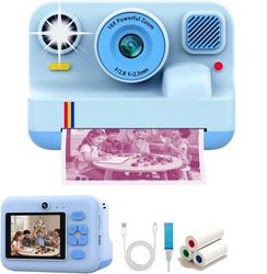 NÖRDIC 2,4" HD Instant-kamera, Mini kamera med fotoutskrift/videoinspelning, kompatibel app, Blå