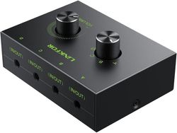 4-ports 3,5 mm stereo switch lydvælger, 4 indgange 1 udgang / 1 indgang 4 udgange lydsplitter med lydstyrkekontrol og 4-kanals switchknap