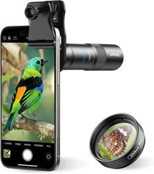 APEXEL 10X Tele-Macro Pro Dual Lens 2-i-1, Bærbar Clip-On Telefoto Makroobjektiv for Smarttelefoner,
