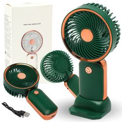 Mini lommeventilator i rosaguld med USB-genopladeligt batteri og stativ