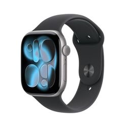 Smartwatch APPLE Watch Series 11 GPS, kasse 42mm i aluminium i farven stjernesort, sort sportsrem - størrelse M/L MEQX4MP/A