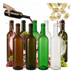 10x vinflasker 750ml bordeaux glasflaske + korkprop 4 farver 0,75L