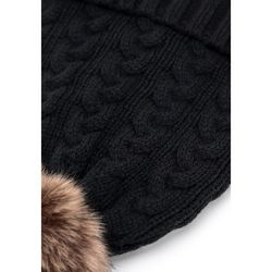 Wittchen Dame Beanie med Fletning og Pompon, Sort Akryl