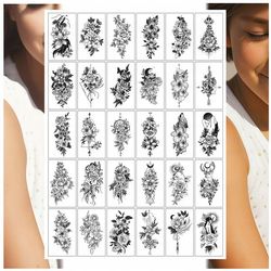 FJERNBARE TATOVERINGER TIL BØRN - SMUKKE BLOMSTER OG ROSER | BLANDING AF 30 DESIGN