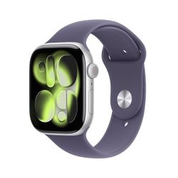 Smartwatch APPLE Watch Series 11 GPS, 46mm aluminiumsur i sølvfarve, sportssnor i mælke lilla - størrelse M/L MEVA4MP/A