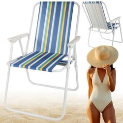 Foldbar strandstol grønne striber (6)