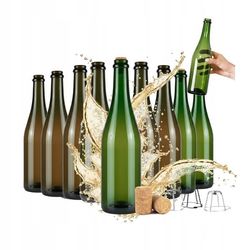 10x Glasflasker til Champagne, Cider, Vin 0,75 agglomererede korkfarver
