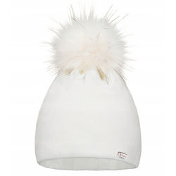 Hvid varm damehue med pompon A13