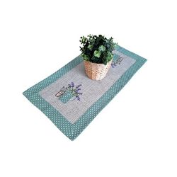 Broderet bordløber 35/70 til bord eller kommode Broderet lavendelgrøn strimmel