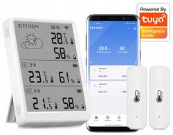 Tuya WiFi LCD Vejrstation + 2 eksterne temperatur- og fugtighedssensorer