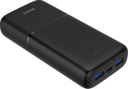 Deltaco Powerbank med hurtig opladning, 3 porte, 2x USB-A 18W, 1x USB-C PD 20W, 20.000 mAh sort