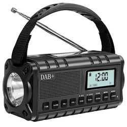 SiGN Nødradio DAB+/FM med Håndsving/Batteri/Solceller/USB Strøm – Sort