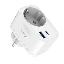 SiGN Seinäadapteri pistorasialla ja USB-porteilla 20W - Valkoinen
