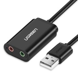 Ugreen Eksternt Lydkort Musikadapter, USB-A, 3,5 mm Mini Jack, 15 cm