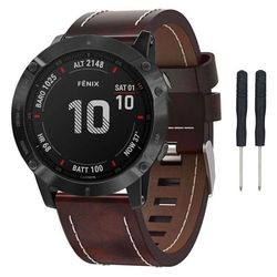 Lær klokkereim pin til Garmin Fenix 6X/6X Pro - Brun