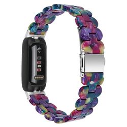 Fitbit Inspire 3 oval harpiksrem i rustfritt stål - Lilla Grønn Blanding