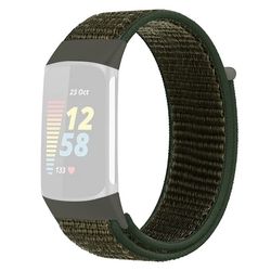KALEBOL KLB-NLHH-001 Fitbit Charge 5 / 6 Nylon Watchband Loop Fastener Wrist Strap - Militærgrøn
