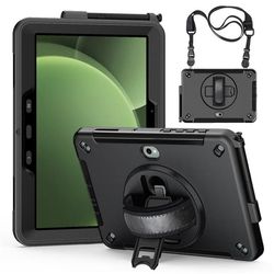Samsung Galaxy Tab Active5 Pro / Tab Active4 Pro-etui med roterende støtteben, støtsikkert og fleksibelt nettbrettdeksel med skulderrem - Svart