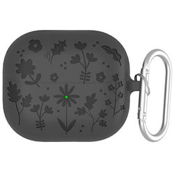 Samsung Galaxy Buds3 Pro / Buds3 Bluetooth-øretelefoner Blomstermønster Flytende silikonetui med hengende spenne - Mørkegrå