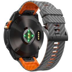 KALEBOL Garmin Fenix Series 5 - 6 - 7 - 22mm Silicone Watch Band Quickfit 22mm Carbon Fiber Texture Strap - Rumgrå + Orange