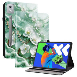 Lærveske Lenovo Idea Tab Pro / Tab P12 Pro 12,7 2025 / Xiaoxin Pad Pro 12,7 (2025) Mønstertrykt stativveske til nettbrett - Jade Blomst