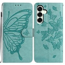 Samsung Galaxy A17-etui med sommerfuglmotiv, vegansk lær, flip-telefonetui med stropp - Grønn