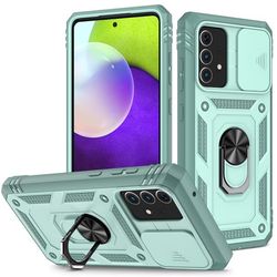 Hybridtelefonetui med udtrækkeligt kameradæksel og stativ med kortholder til Samsung Galaxy A52s 5G/A52 4G / 5G - Grøn