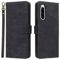 Til Sony Xperia 5 Wallet-mobiltaske RFID-blokerende PU-læder-telefonstativcover - Sort