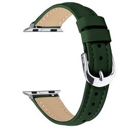 Urrem Apple Watch Series 10 9 8 7 SE 6 5 4 3 2 1 42 mm 41 mm 40 mm 38 mm Slank ægte oksekindrem med sølvspænde - Grøn