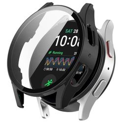 Samsung Galaxy Watch7 44 mm urkasse WANLONFENG Stødsikker ramme med hærdet glas skærmbeskytter - Sort