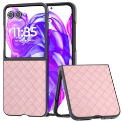 Motorola Razr 50 Ultra 5G-etui Vevd tekstur Vegansk skinnbelagt støtbestandig sammenleggbart telefondeksel - Rosa