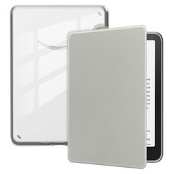 Amazon Kindle 6" (2024) / (2022) Etui Anti Drop Vegansk lær og fleksibelt og akrylt klart beskyttelsesdeksel - Grå
