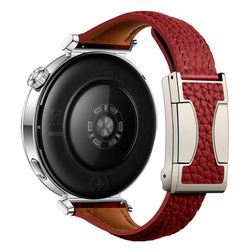 18mm Genuine Cow Leather Strap Garmin Venu 3S / Forerunner 265S / Forerunner 255S Litchi Texture Magnetic Buckle Watch Band - Red