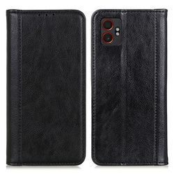 Ekte lærdeksel med magnetisk lukking for Samsung Galaxy XCover7 Pro - Svart