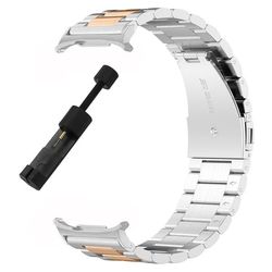 Samsung Galaxy Watch8 40 mm / 44 mm rustfrit stål urrem med tre perler og værktøj til demontering - Sølv / Rødguld