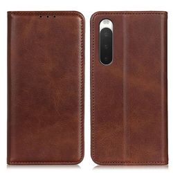 Sony Xperia 10 IV flip etui i ægte læder med pung – Brun