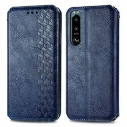 Læder Etui med A Stilfuldt Rhombus Tryk til Sony Xperia 5 IV - Blå