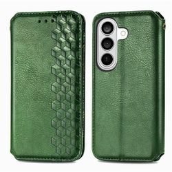 Skinn-etui med stilfult rombeavtrykk for Samsung Galaxy S26 Plus - Grønn