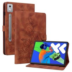 Lenovo Tab P12 Pro 12.7 2025 / Xiaoxin Pad Pro 12.7 (2025) Etui Lily Flower Imprint Kortspor Lærdeksel til nettbrett - Brun