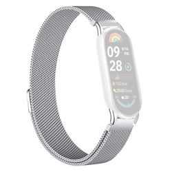 Urrem til Xiaomi Smart Band 10 i rustfrit stål med milanesisk magnetisk rem - Sølv